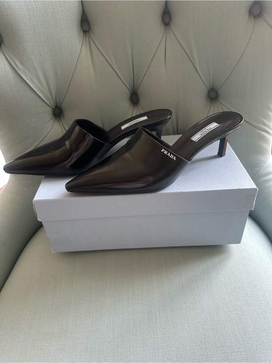 Prada Shoes - Authentic Prada Black Patent Leather Pointed Mules with original box